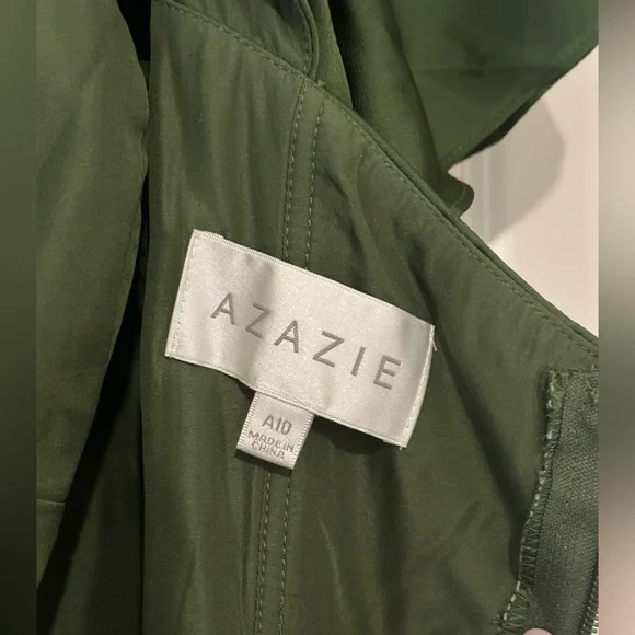 AZAZIE KIMBER Olive A-Line Ruched Stretch Satin Dress - Picture 5 of 10